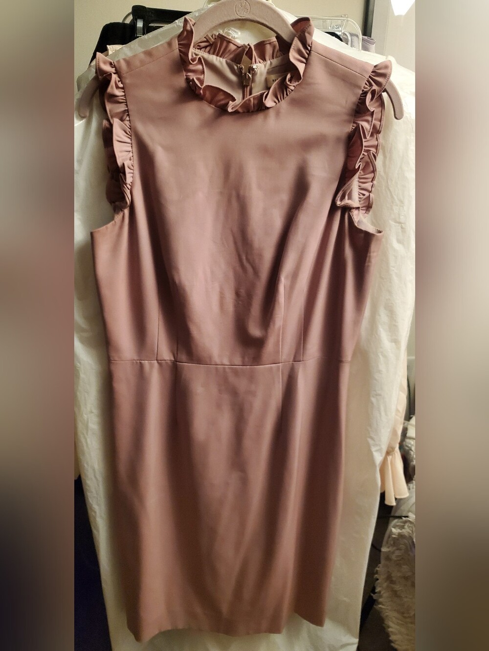 Rebecca Taylor Dusty Mauve Ruffle-Trim Midi Dress